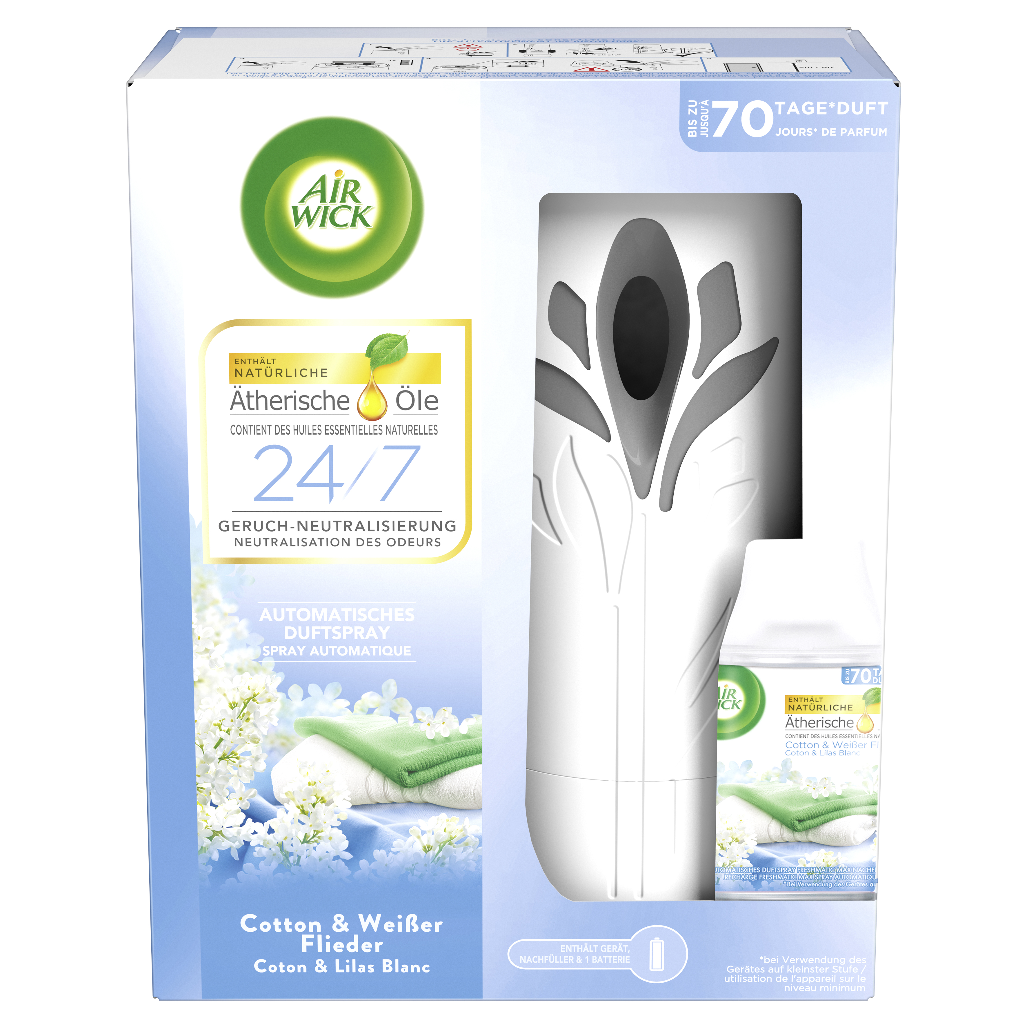 Air Wick Freshmatic Max Starter-Set Cotton & Weißer Flieder